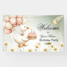 Watercolor Baby White Goose Birthday Party