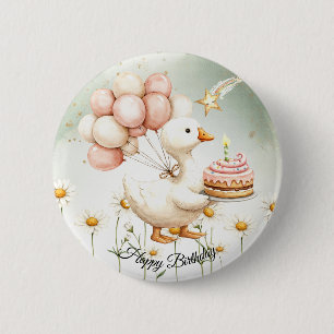 Watercolor Baby White Goose Birthday Party Cute 6 Cm Round Badge