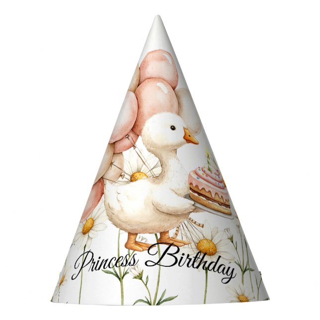 Watercolor Baby White Goose Birthday Party Cute Hat (Front)