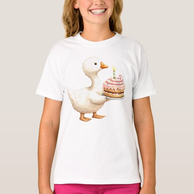 Watercolor Baby White Goose Birthday Party Cute T-Shirt (Front)