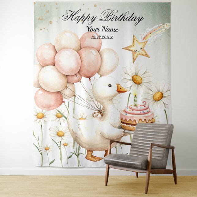 Watercolor Baby White Goose Birthday Party Cute Tapestry (In Situ)
