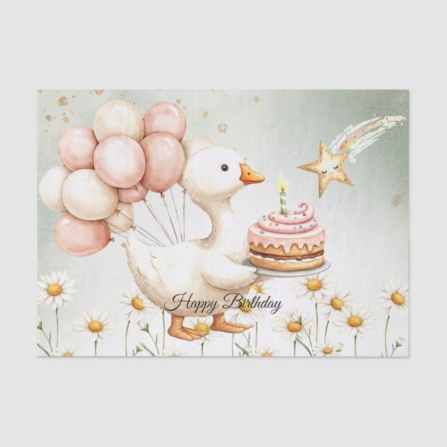 Watercolor Baby White Goose Birthday Party Cute Tissue Paper (Front)