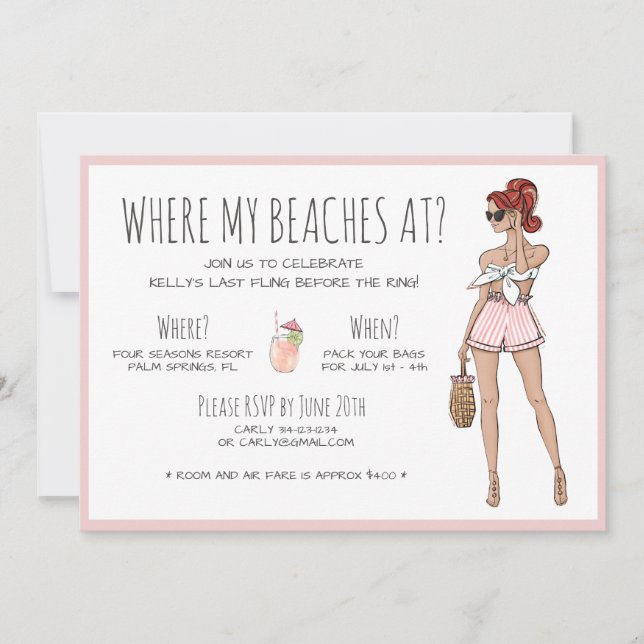 Watercolor Bachelorette Beach Party Weekend Invitation (Front)