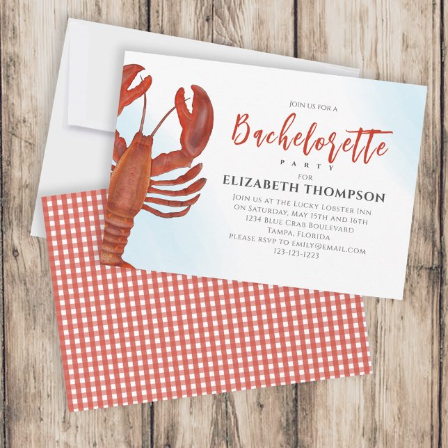 Watercolor Bachelorette Party Red Lobster Coastal Invitation (Creator Uploaded)