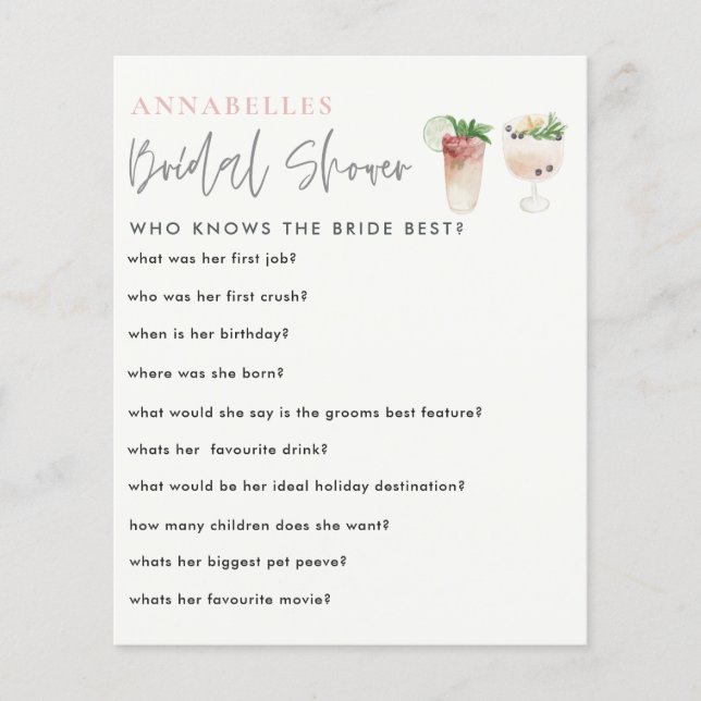 watercolor bachelorette who know the bride game (Front)