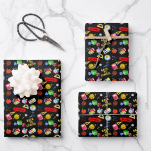 Watercolor Back to School Elements Theme Pattern Wrapping Paper Sheet