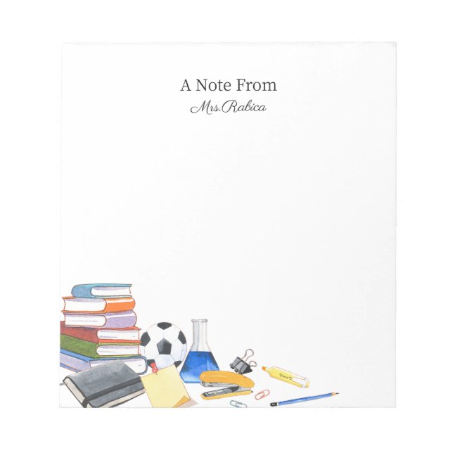 Watercolor Back to school Teacher  Notepad (Front)
