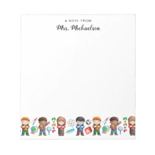 Watercolor Back to School Teacher Students Globe Notepad