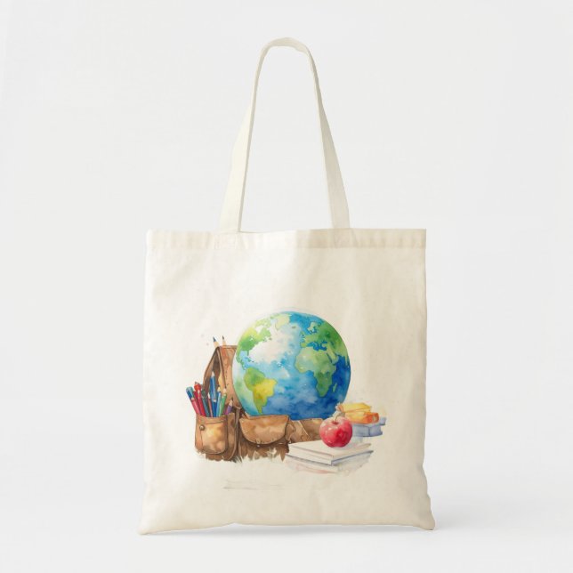 Watercolor Back to School Tote Bag (Front)