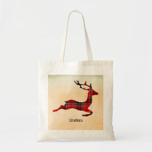 Watercolor Background And Plaid Deer Tote Bag