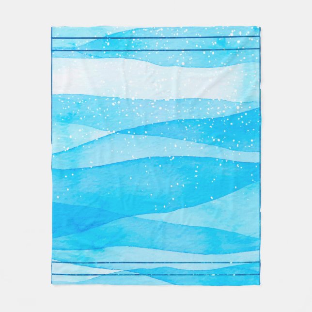 Watercolor background blue fleece blanket (Front)