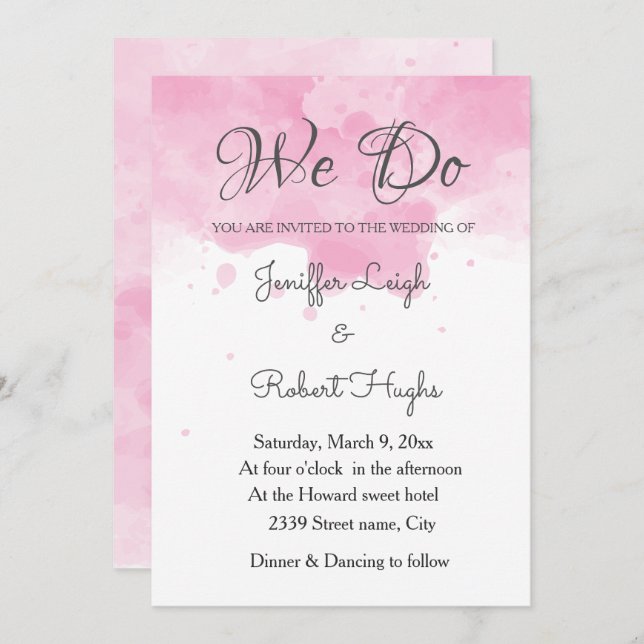 Watercolor background Romantic wedding Invitation (Front/Back)