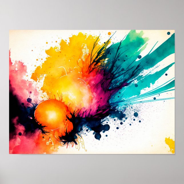 Watercolor background with sun and splash poster (Front)