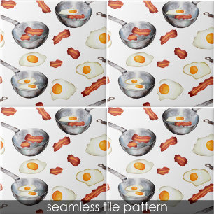 Watercolor Bacon & Eggs Breakfast Food Kitchen Tile