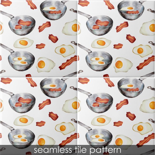 Watercolor Bacon & Eggs Breakfast Food Kitchen Tile (Watercolor Bacon & Eggs Breakfast Food Kitchen Ceramic Tile)