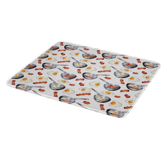 Watercolor Bacon & Eggs Breakfast Food Pattern Cutting Board (Corner)