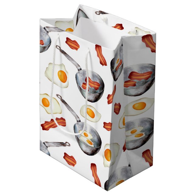 Watercolor Bacon & Eggs Breakfast Food Pattern Medium Gift Bag (Front Angled)