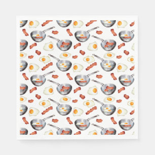 Watercolor Bacon & Eggs Breakfast Food Pattern Napkin