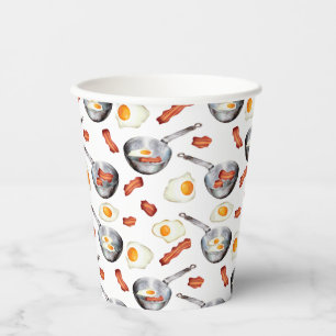 Watercolor Bacon & Eggs Breakfast Food Pattern Paper Cups