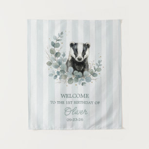 Watercolor Badger Boy 1st Birthday Tapestry