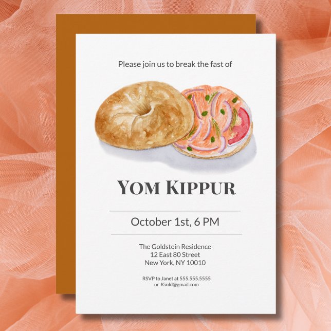 Watercolor Bagels Smoke Salmon Yom Kippur Invitation (Creator Uploaded)