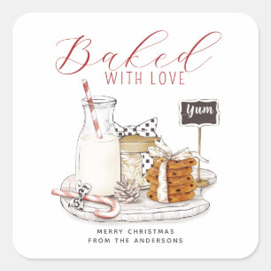 Watercolor Baked With Love Holiday Baking Square Sticker