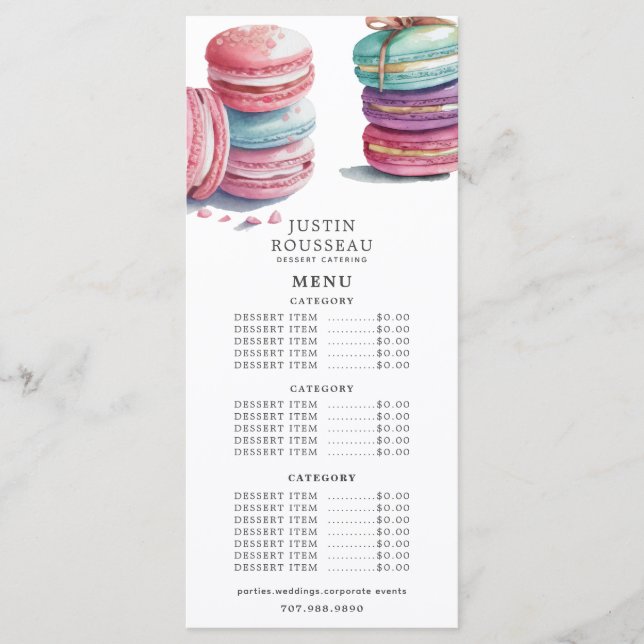 Watercolor Baker Bakery Pastry Chef  Menu (Front)