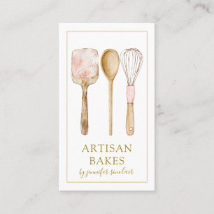 Watercolor Bakery Baker Pastry Chef Utensils Business Card