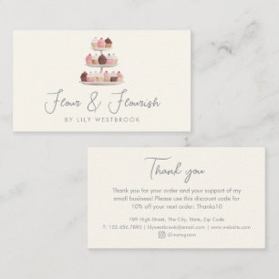 Watercolor Bakery Cupcakes Treat Elegant Thank You Business Card