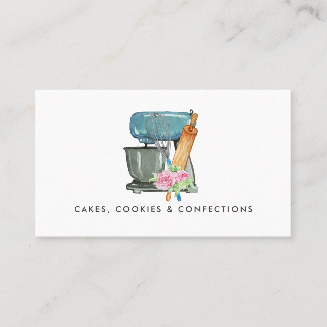 Watercolor Bakery Logo | Floral Business Card (Front)