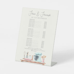 Watercolor Bakery Pastry Chef Elegant Price List Pedestal Sign