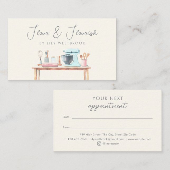 Watercolor Bakery Pastry Chef Elegant Script  Appointment Card (Front/Back)