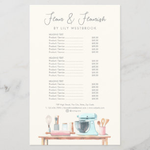 Watercolor Bakery Pastry Chef Elegant Service Menu