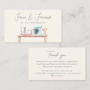 Watercolor Bakery Pastry Chef Elegant Thank You Business Card