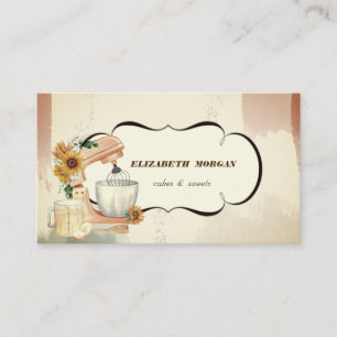 Watercolor Bakery Pastry Hand Tool Sunflowers Business Card