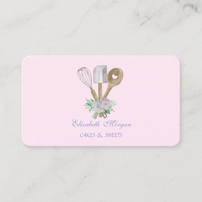 Watercolor Bakery Pastry Hand Tools Flowers Business Card (Front)