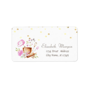 Watercolor Bakery Tools Flowers Confetti Label