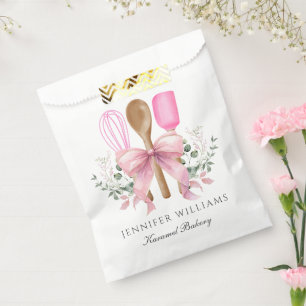 Watercolor Bakery Utensils Pink Bow Personalised Favour Bags