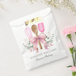 Watercolor Bakery Utensils Pink Bow Personalised Favour Bags