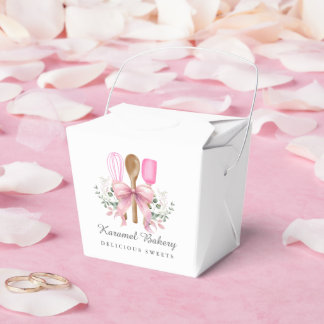 Watercolor Bakery Utensils with Pink Bow Favour Box