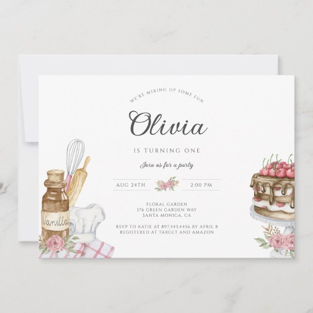 Watercolor Baking Birthday Party Invitation (Front)
