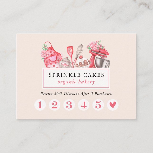Watercolor Baking & Cooking Utensil Baker Business Loyalty Card (Front)