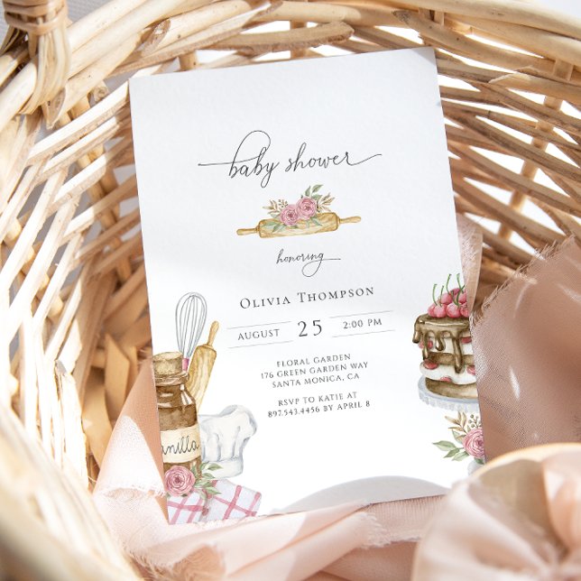 Watercolor Baking Girl Baby Shower Invitation (Creator Uploaded)