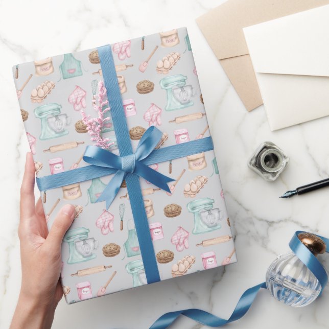 Watercolor Baking on Light Grey Wrapping Paper (Gifting)