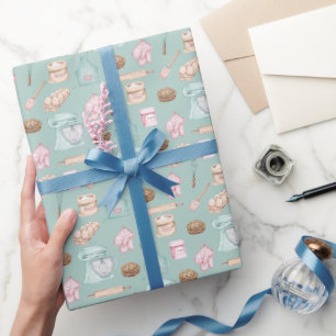 Watercolor Baking on Sage Green Wrapping Paper