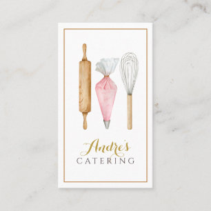 Watercolor Baking Utensils Logo Catering Business Card
