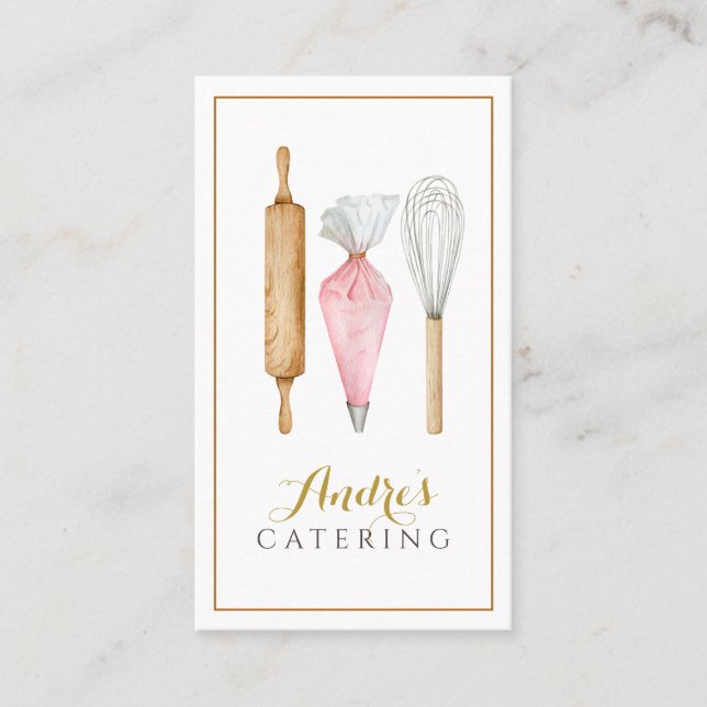 Watercolor Baking Utensils Logo Catering  Business Card (Front)