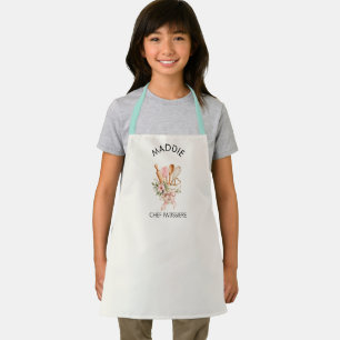Watercolor Baking Utensils with Pink Flowers  Apron