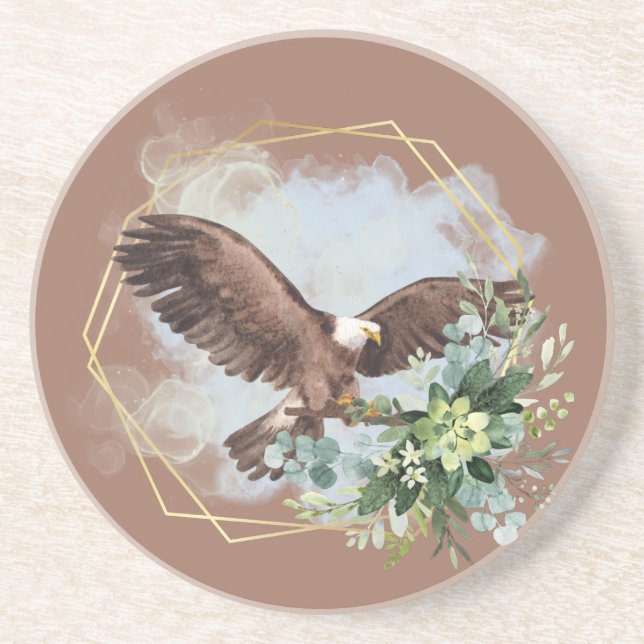 Watercolor Bald Eagle Framed Bouquet  Coaster (Front)
