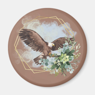 Watercolor Bald Eagle Framed Bouquet Magnet